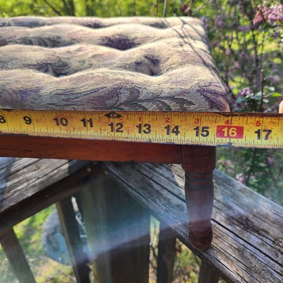 Vintage Wooden Footstool With Floral Tapestry Cushion French country Cottage cor - Picture 4 of 11